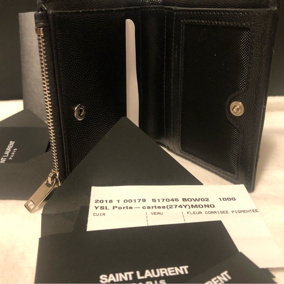 Authentic YSL Yves Saint Laurent Black Silver Bi Fold Small Wallet - Picture 8 of 16